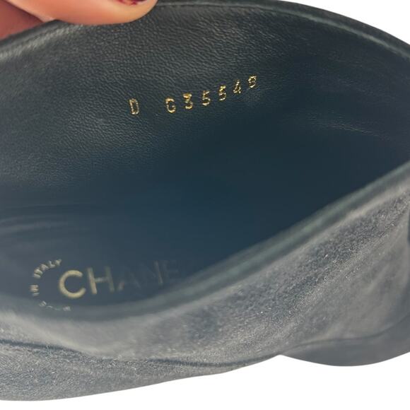 Chanel 2020 CC Suede Pearl Heel Cap Toe Logo Boots Black - Picture 14 of 16